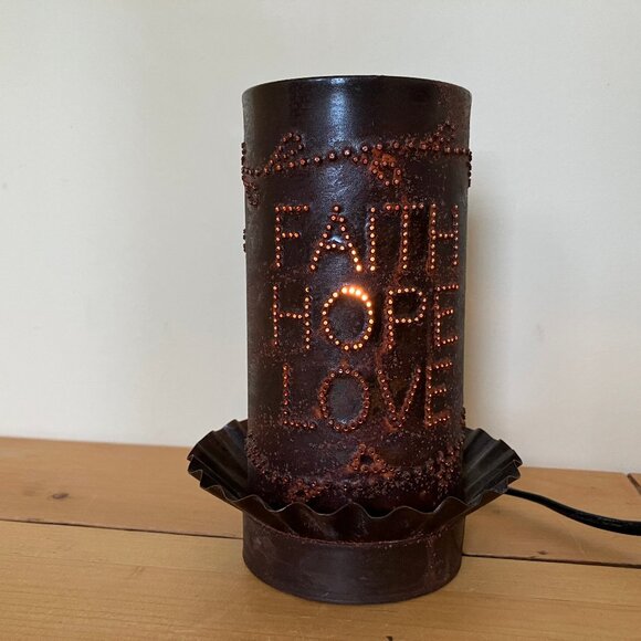 Punched Tin Nightlight Lamp Faith Hope Love Vintage Hand Crafted 5.75" tall - Picture 14 of 14
